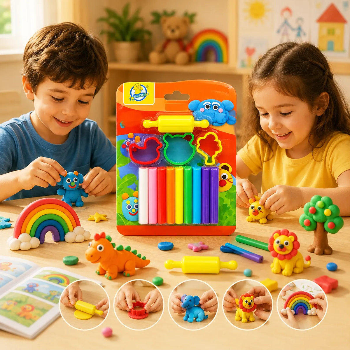 8 Colors Kids Modeling Clay Set with Mold Cutters & Rolling Pin