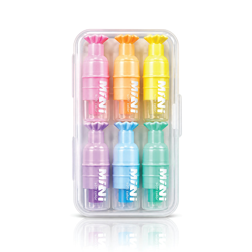 Pack of Six Mini Highlighters With Portable Carrying Case